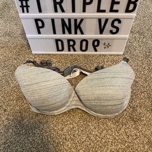 Grey Striped PINK Bra